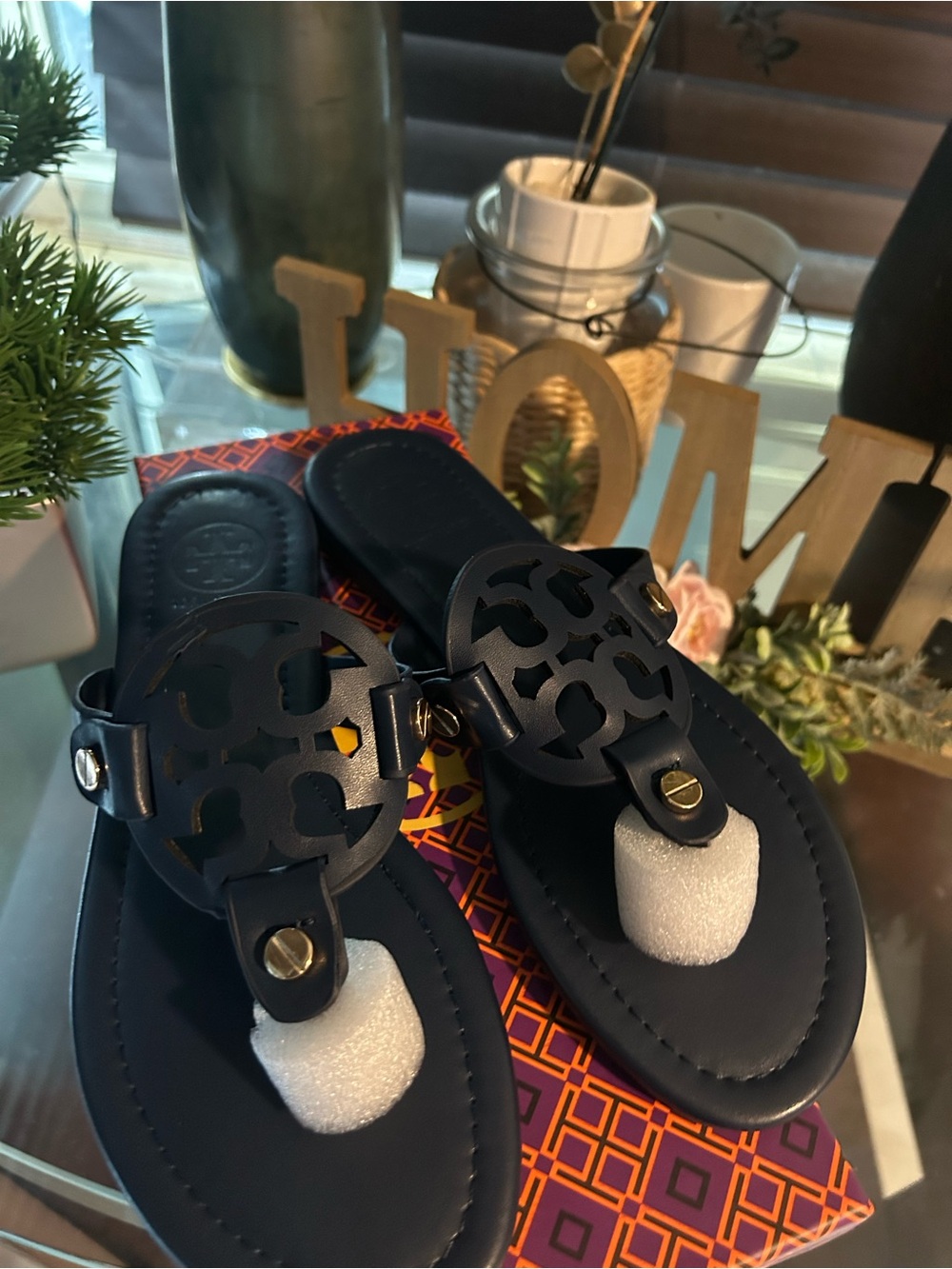 Navy Blue Logo-Accent Women's Thong Sandals - Picture 4 of 4